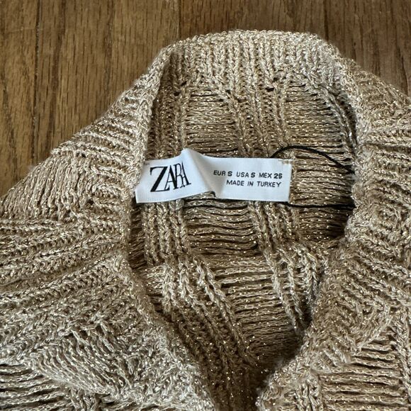 Zara Dress Sweater Crochet Y2K Boho Festival Small Gold‎ - Picture 3 of 6